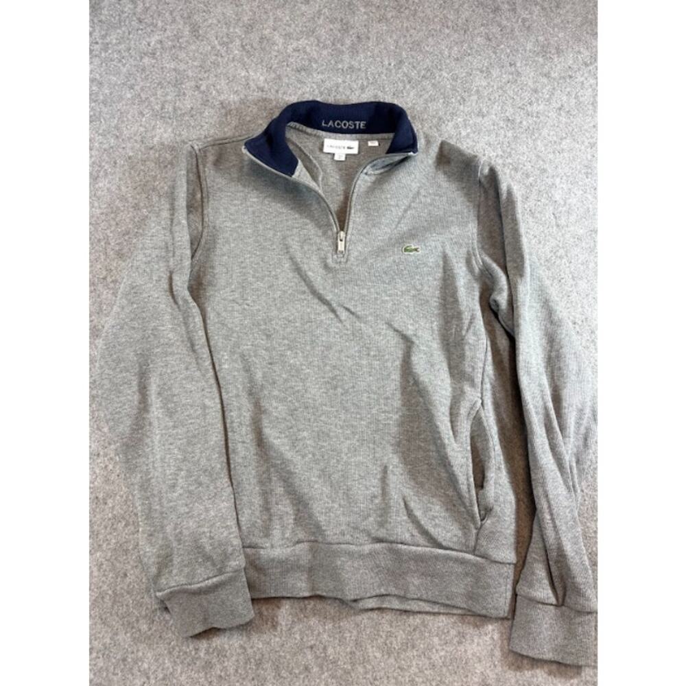 Lacoste Quarter Zip Sweatshirt Mens Large Gray Navy Collar Crocodile Logo Preppy